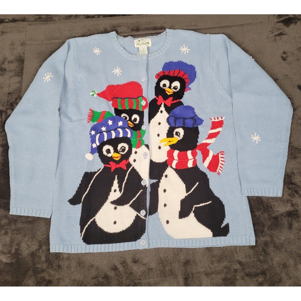 Ugly Christmas Button Down Cardigan Sweater Women's Size M QVC Quacker Factory